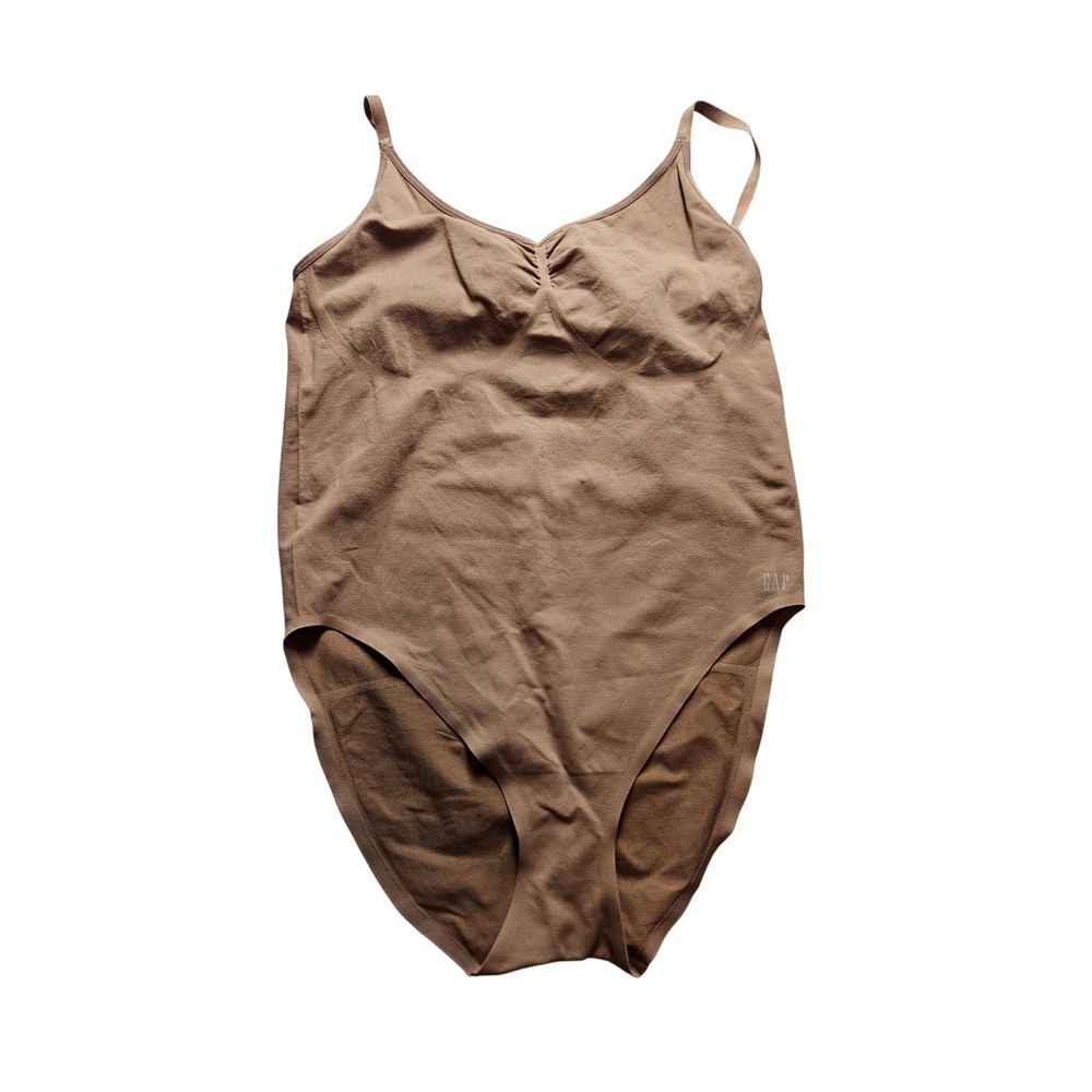 GapBody Original Shaping Bodysuit XL Tan Brown Seamless V-Neck Adjustable Straps
